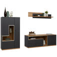 WOHNWAND 3-teilig  in Grau, Eichefarben  290/161/52 cm  - Schieferfarben/Eichefarben, Design, Glas/Holz (290/161/52cm) - Dieter Knoll