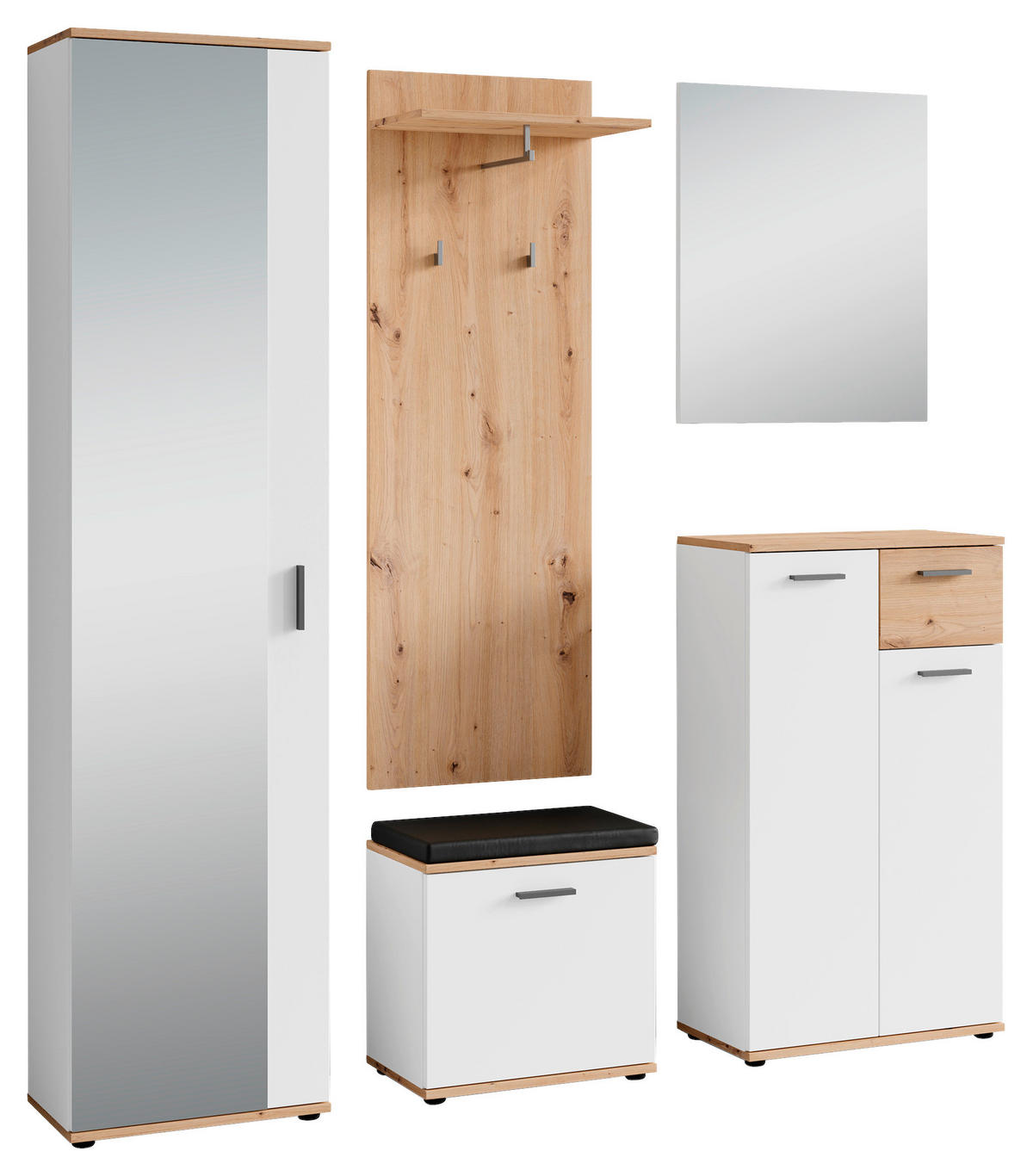 GARDEROBE 5-teilig  in 49/196/30 cm  - Weiß/Eiche Artisan, Design, Glas/Holzwerkstoff (49/196/30cm) - MID.YOU