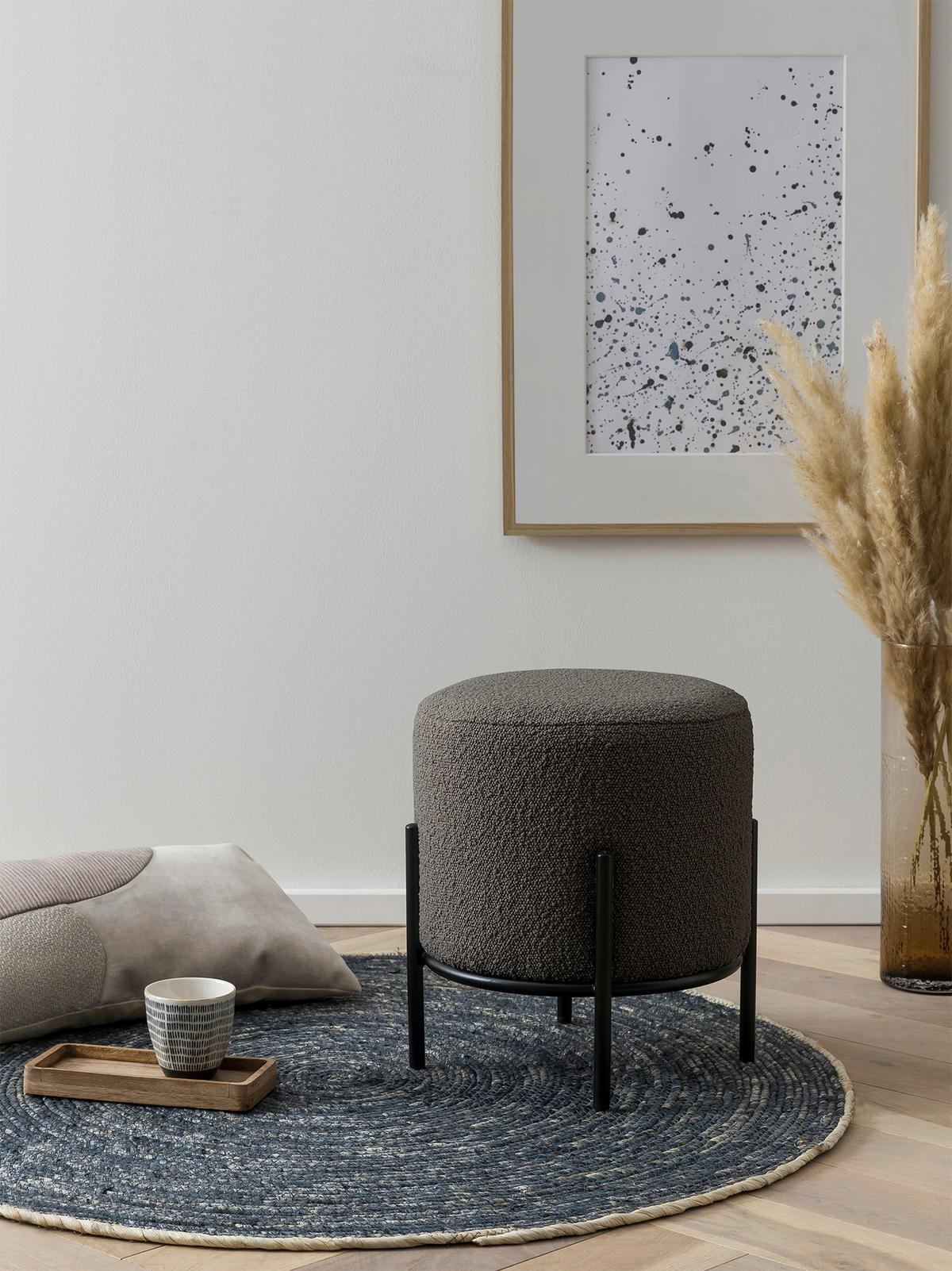 HOCKER Bouclé Anthrazit, Schwarz  - Anthrazit/Schwarz, MODERN, Textil/Metall (35/38/35cm) - Livetastic