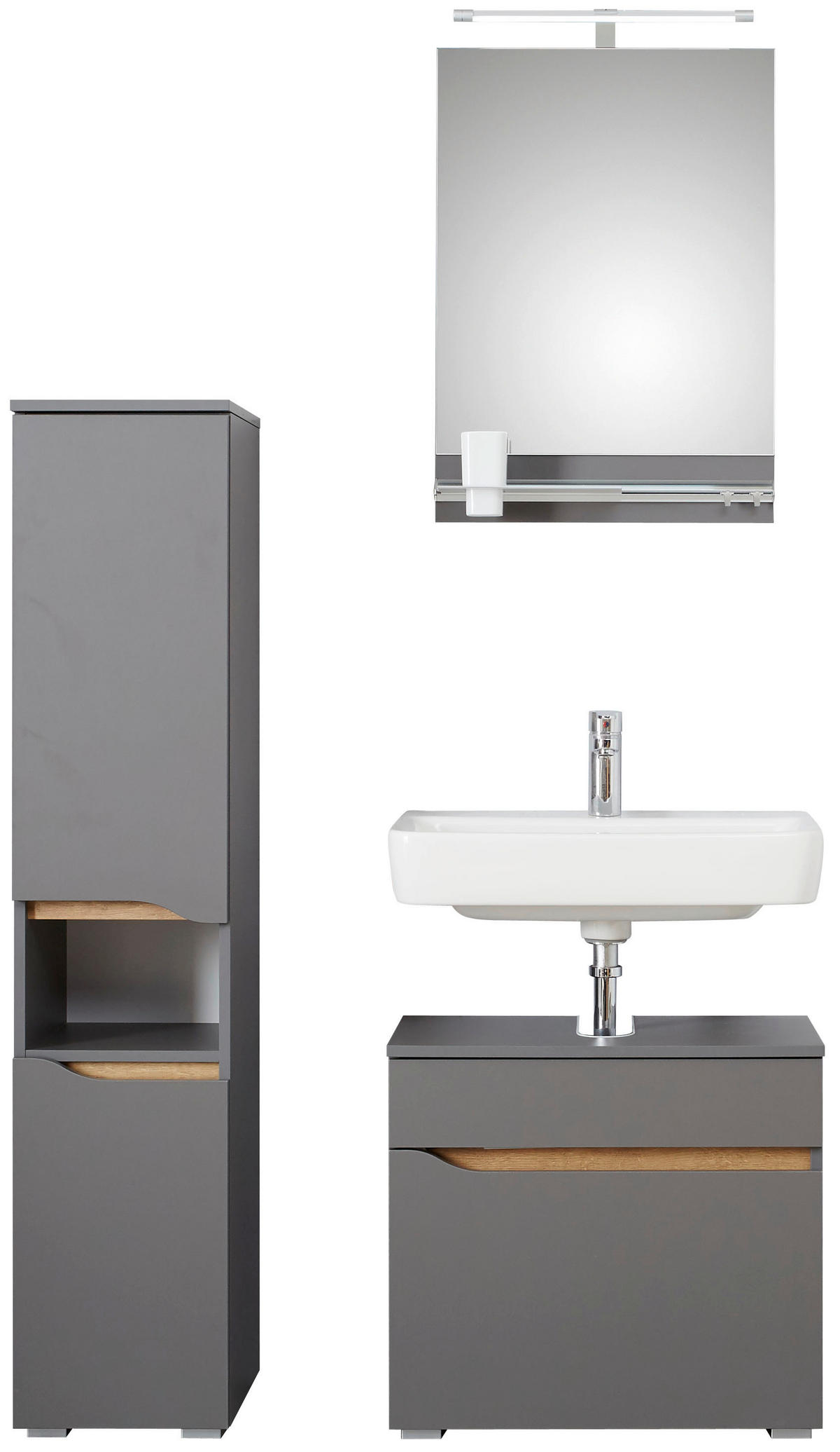 BADEZIMMER 5-teilig  in 140 cm  - Eichefarben/Dunkelgrau, Basics, Glas/Holzwerkstoff (140cm) - Pelipal
