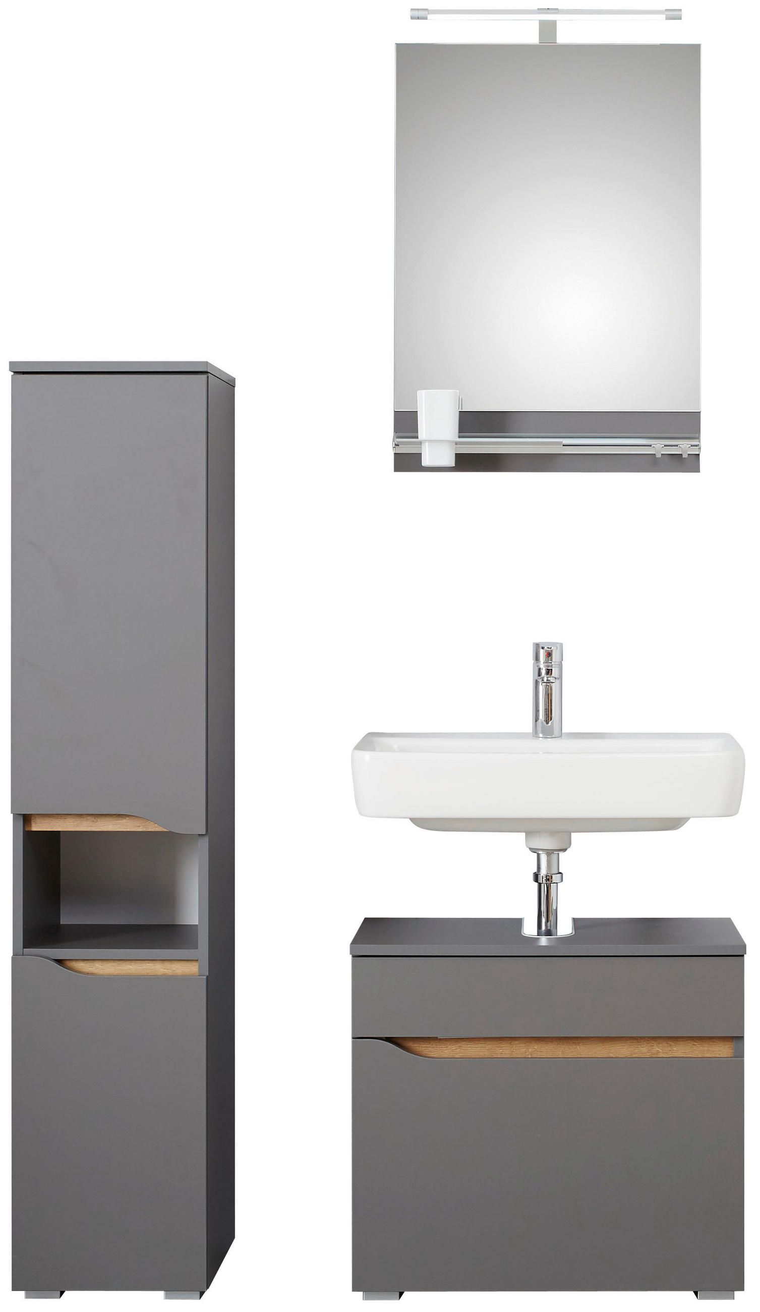 Thumbnail - Pelipal Badezimmer QS 357, Eiche, Dunkelgrau, Glas, Holzwerkstoff, 5-teilig, 2 Fächer, 1 Schublade(n),1 Schublade(n) Sch...