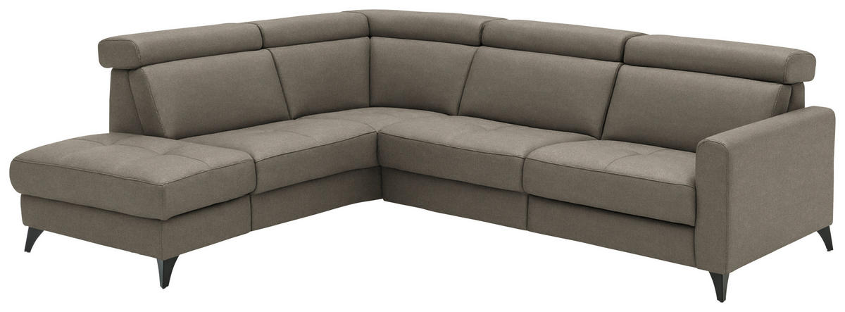 ECKSOFA Beldomo System in Flachgewebe Graubraun Kopfteilverstellung  214/276 cm  - Graubraun/Schwarz, KONVENTIONELL, Textil/Metall (214/276cm) - Beldomo System