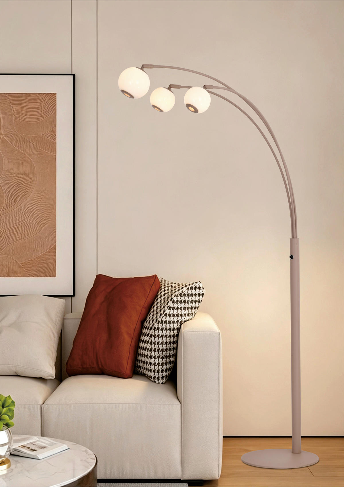 LED-STEHLEUCHTE Luberon 87,5/162,5/52 cm  - Sandfarben/Schwarzchrom, Design, Glas/Kunststoff (87,5/162,5/52cm)