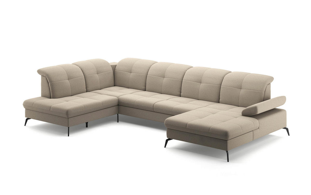 WOHNLANDSCHAFT in Flachgewebe Taupe  - Taupe/Schwarz, Konventionell, Textil/Metall (231/357/185cm) - Sit & More