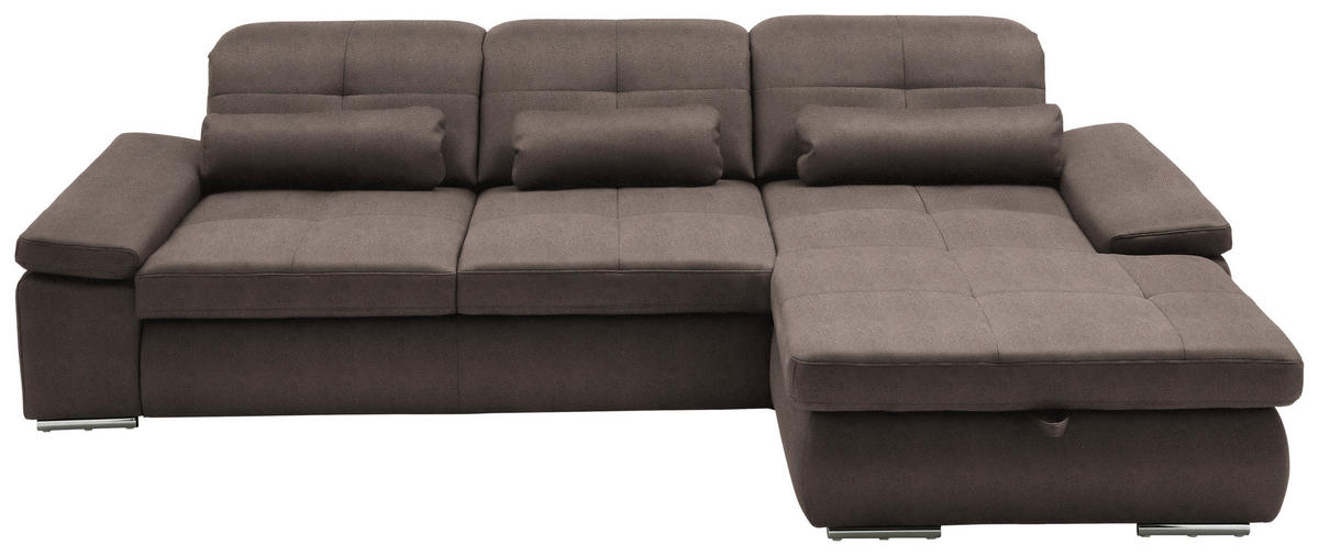 ECKSOFA  in Flachgewebe Graubraun  309/195 cm  - Chromfarben/Graubraun, Design, Textil (309/195cm) - Beldomo Style