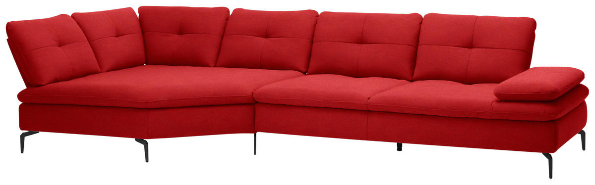 ECKSOFA in Flachgewebe Hellrot  - Hellrot/Schwarz, Design, Textil/Metall (157/344cm) - Chilliano