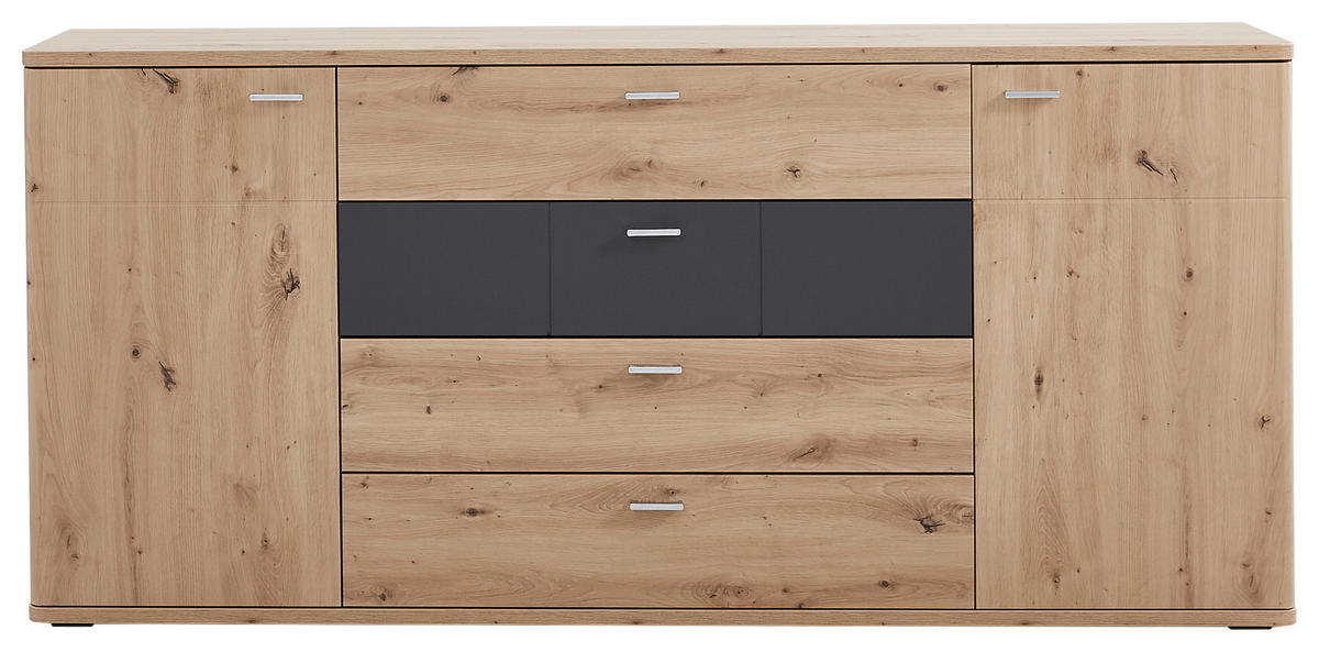 SIDEBOARD Graphitfarben, Eichefarben  180/85/44 cm  - Eichefarben/Silberfarben, KONVENTIONELL, Holzwerkstoff/Kunststoff (180/85/44cm) - Xora