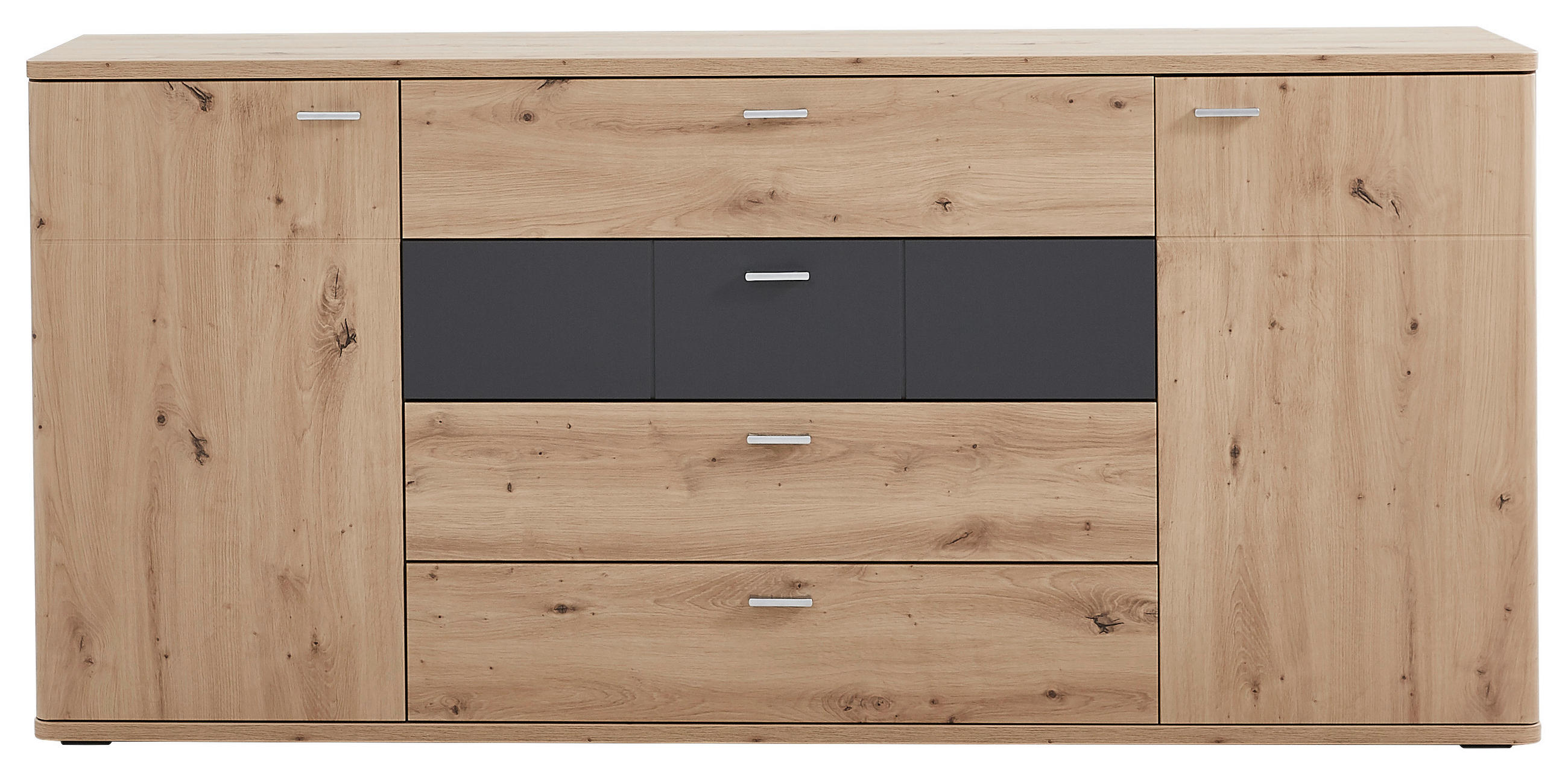 Thumbnail - Xora Sideboard, Graphit, Eiche, Holzwerkstoff, 2 Fächer, 4 Schubladen, 180x85x44 cm, Beimöbel erhältlich, Wohnzimmer, Ko...