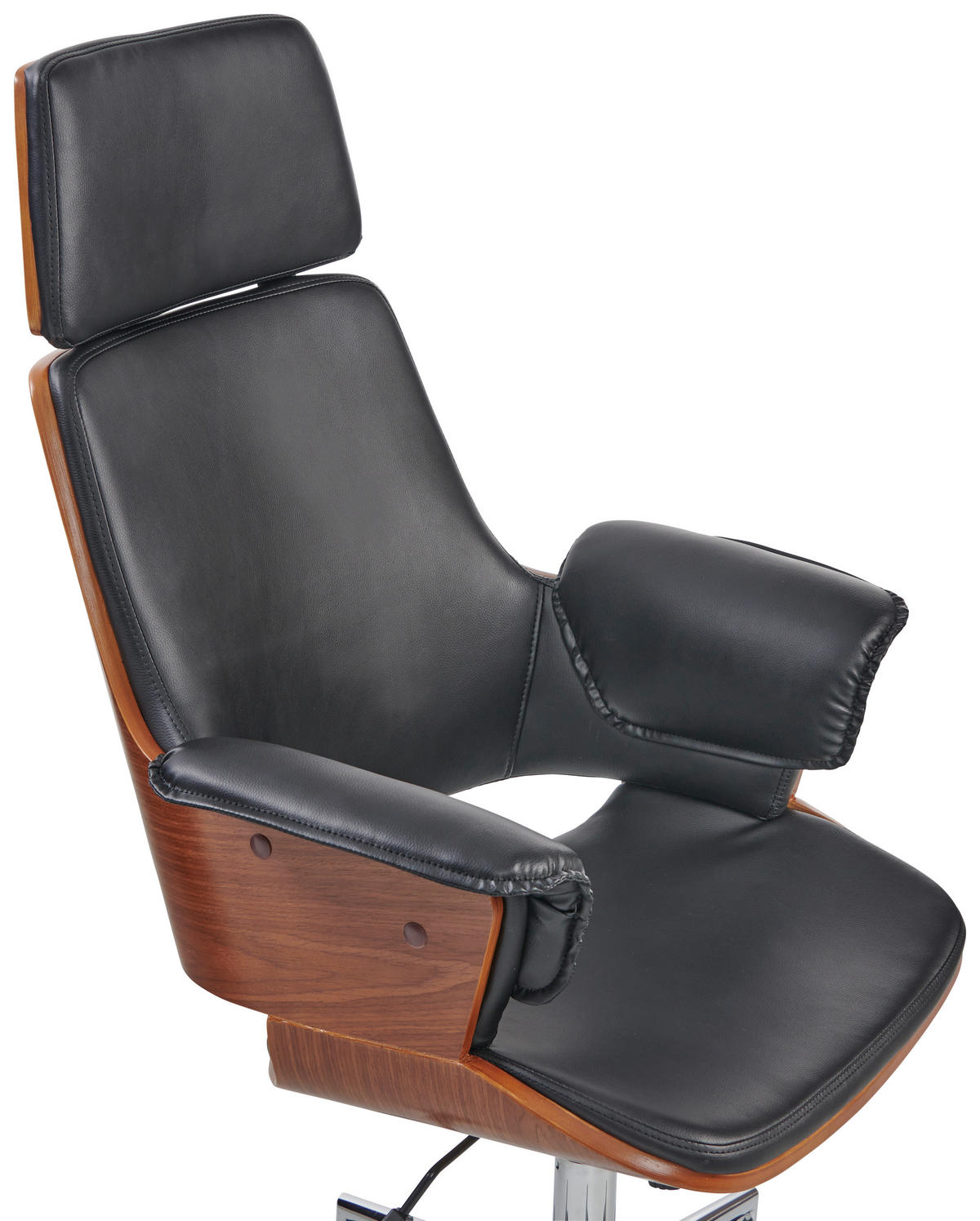 CHEFSESSEL Lederlook Schwarz, Chromfarben, Walnussfarben  - Chromfarben/Walnussfarben, MODERN, Holz/Kunststoff (67/113-123/64cm) - Livetastic