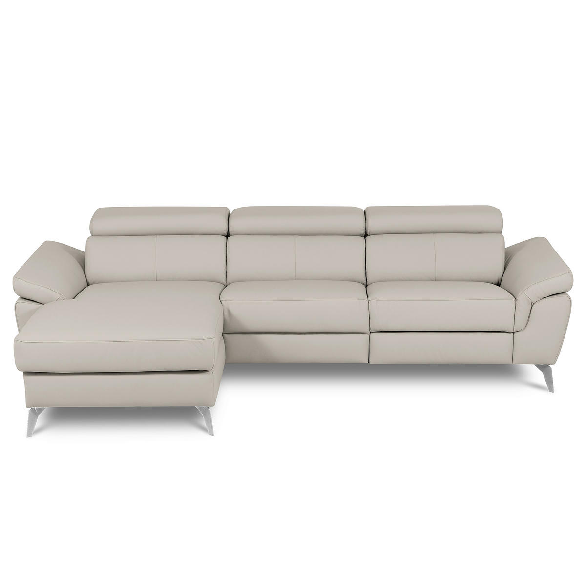 ECKSOFA SONO in Lederlook Echtleder Platinfarben Armteilverstellung, Kopfteilverstellung  179/252 cm  - Platinfarben/Chromfarben, Design, Leder/Textil (179/252cm) - Livetastic