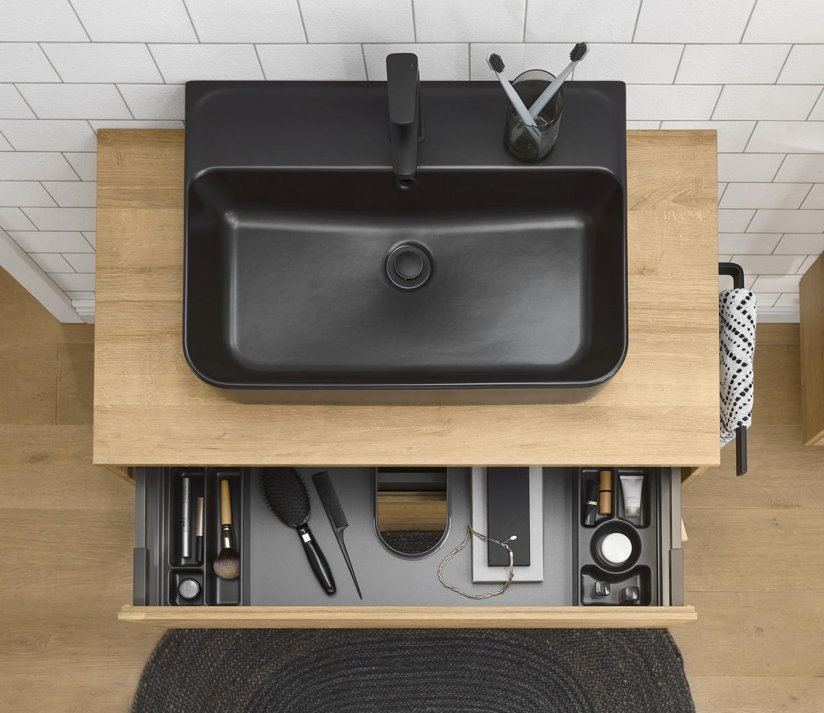 BADEZIMMER 3-teilig  in 91 cm  - Eichefarben/Schwarz, Design, Keramik/Holzwerkstoff (91cm) - Musterring