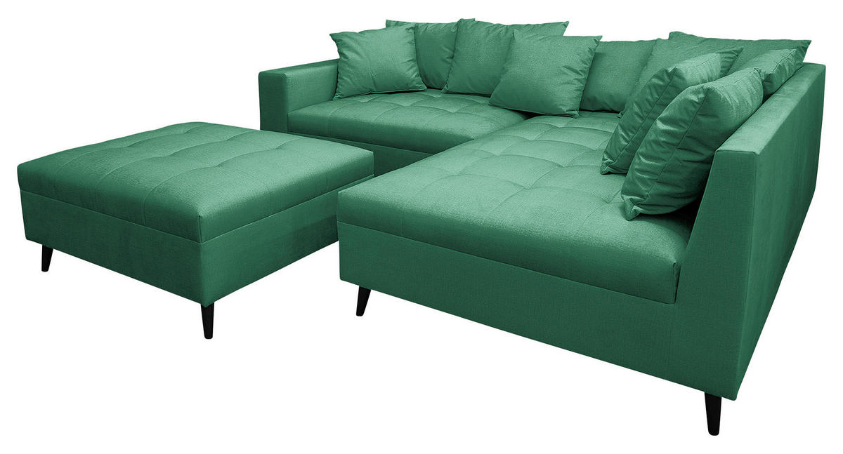 Ecksofa inkl. Hocker in Mikrofaser Grün  - Schwarz/Grün, Design, Holz/Textil (247/174cm) - MID.YOU