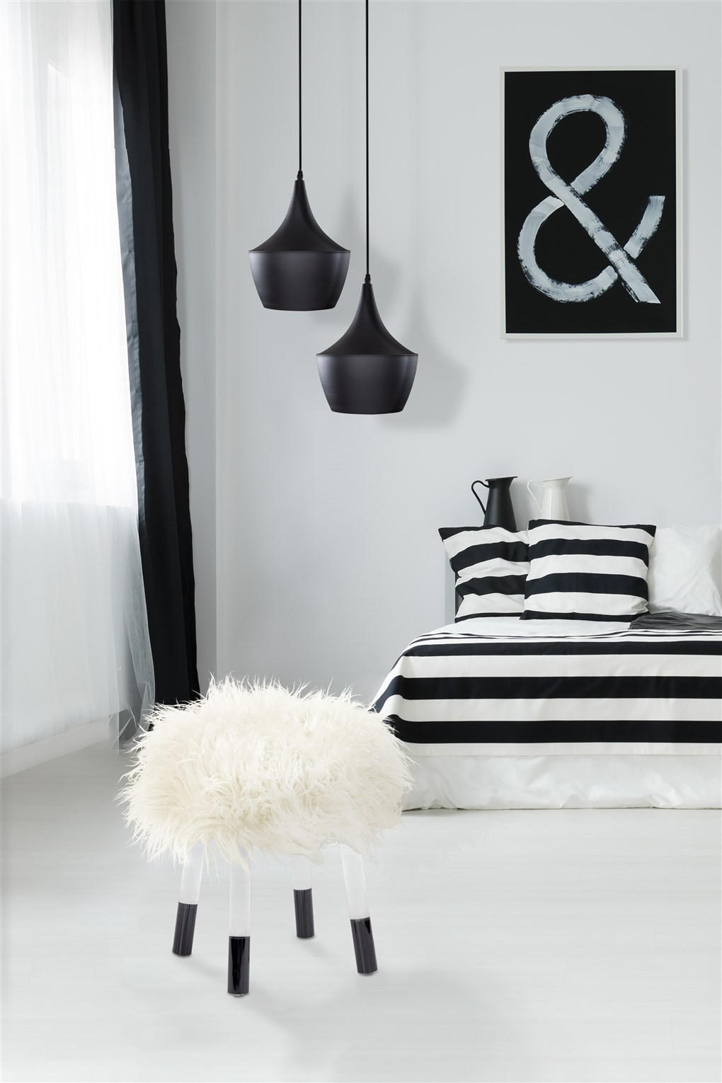 HOCKER Plüsch Weiß  - Transparent/Schwarz, Design, Kunststoff/Textil (41/46/41cm) - Kayoom