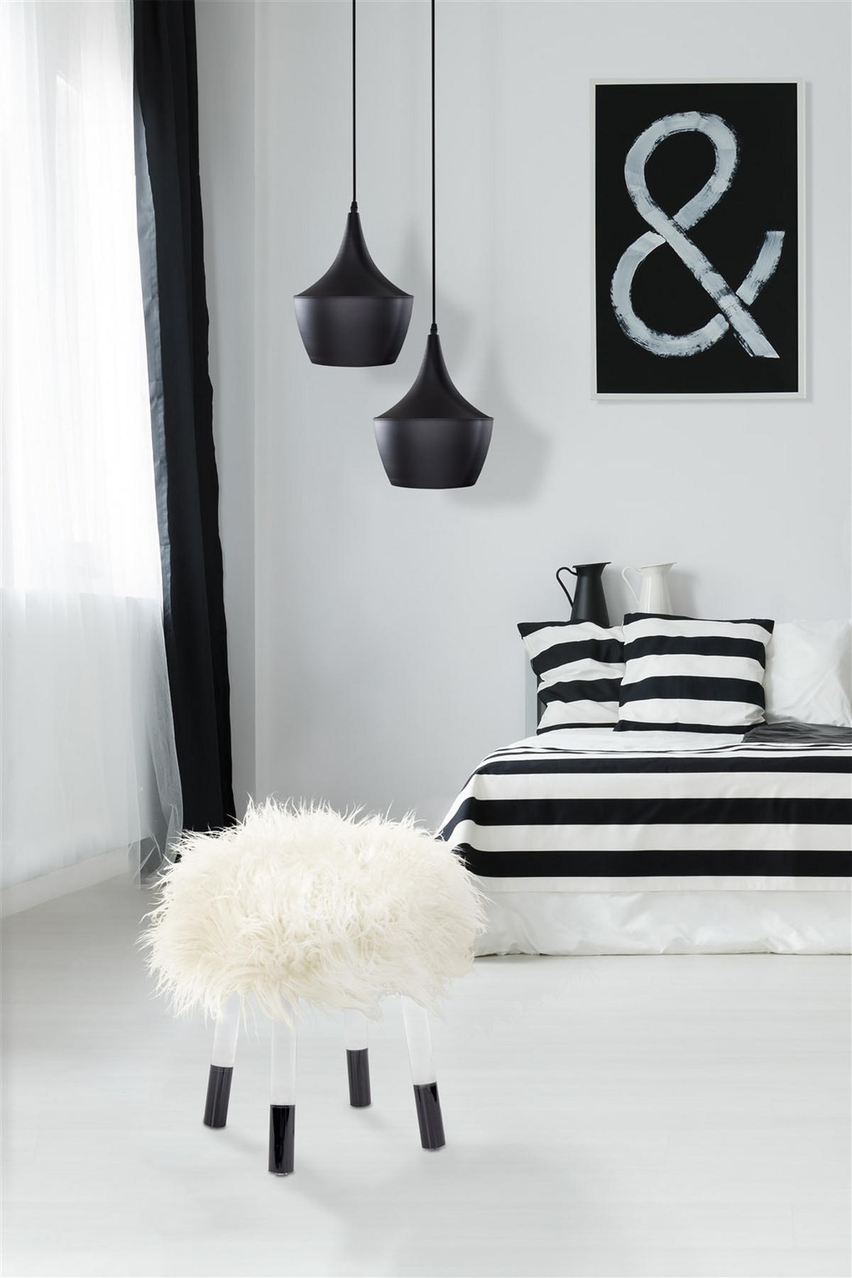 HOCKER Plüsch Weiß  - Transparent/Schwarz, Design, Kunststoff/Textil (41/46/41cm) - Kayoom