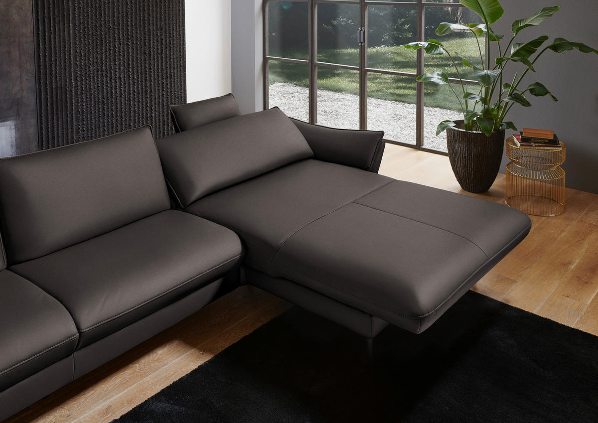 ECKSOFA in Echtleder Dunkelgrau  - Dunkelgrau/Schwarz, Design, Leder/Metall (334/172cm) - Valdera