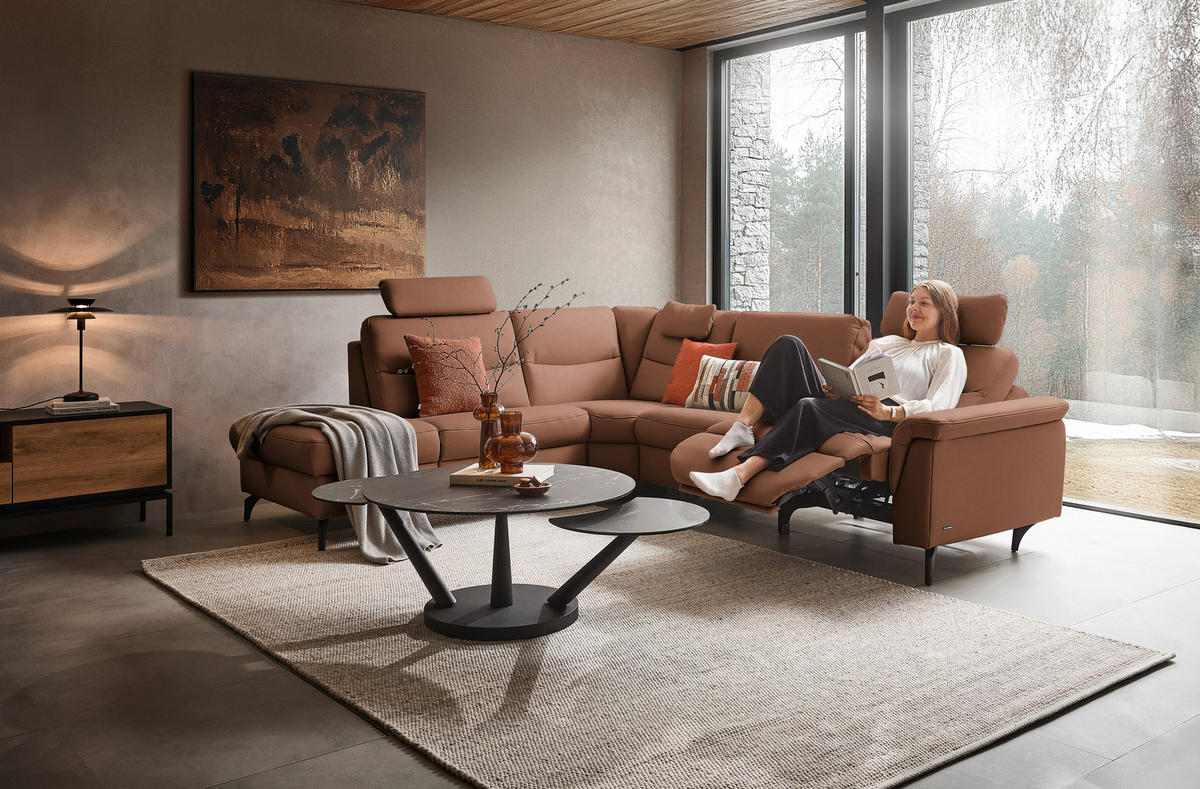 ECKSOFA  in Echtleder Haselnussfarben  249/280 cm  - Anthrazit/Haselnussfarben, Design, Leder/Metall (249/280cm) - Himolla Komfortklass