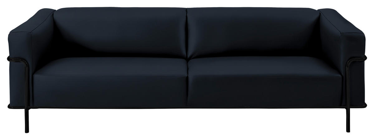3-SITZER-SOFA in Echtleder Dunkelblau  - Schwarz/Dunkelblau, Design, Leder/Metall (236/67/96cm) - Johann Jakob