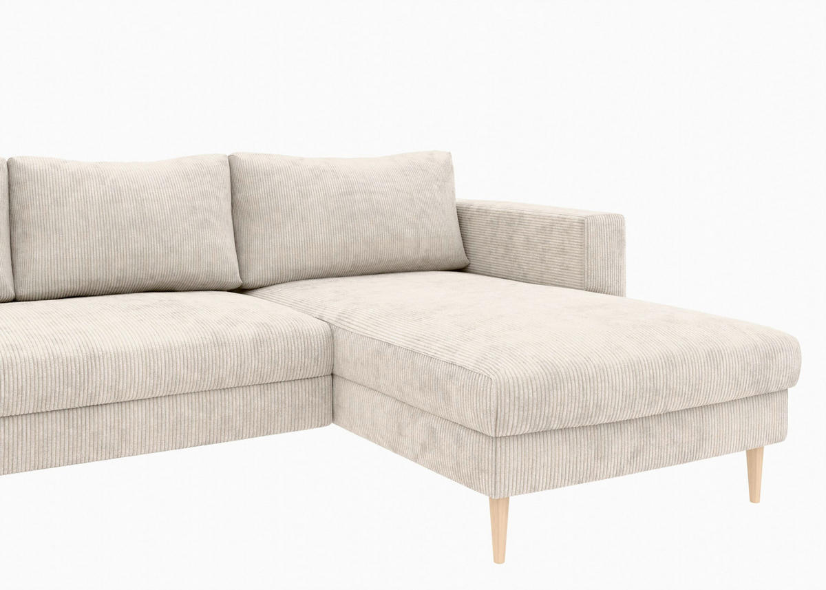 WOHNLANDSCHAFT Creme Cord  - Buchefarben/Creme, MODERN, Holz/Textil (161/306/161cm) - Trendmanufaktur
