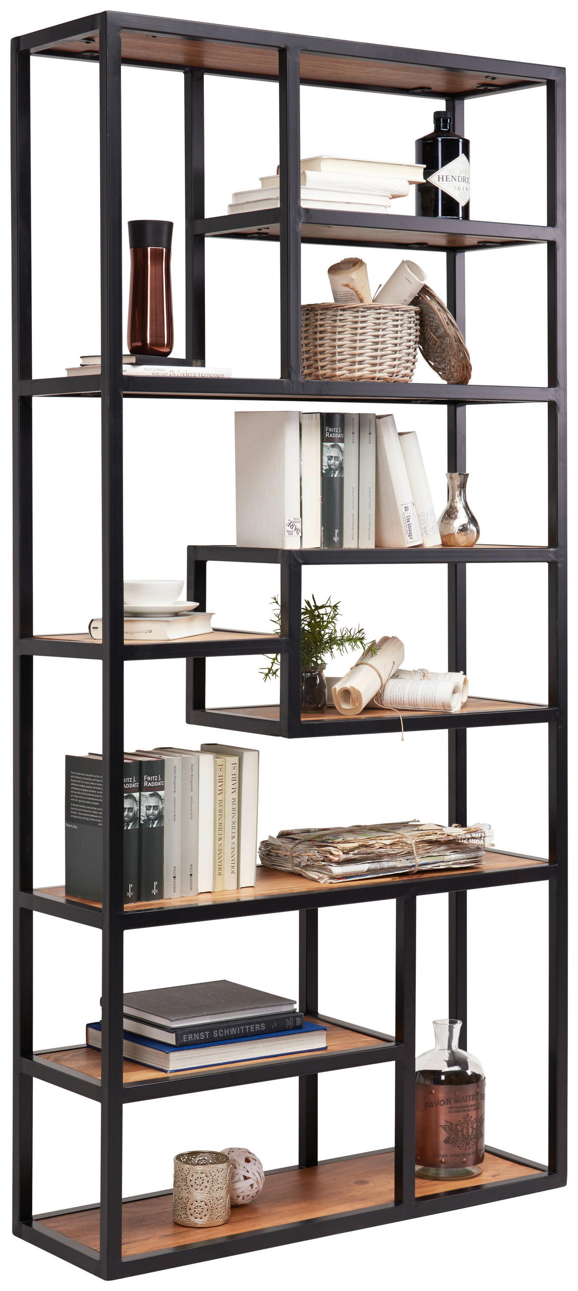 Regal 90/190/30 cm Schwarz, Akaziefarben