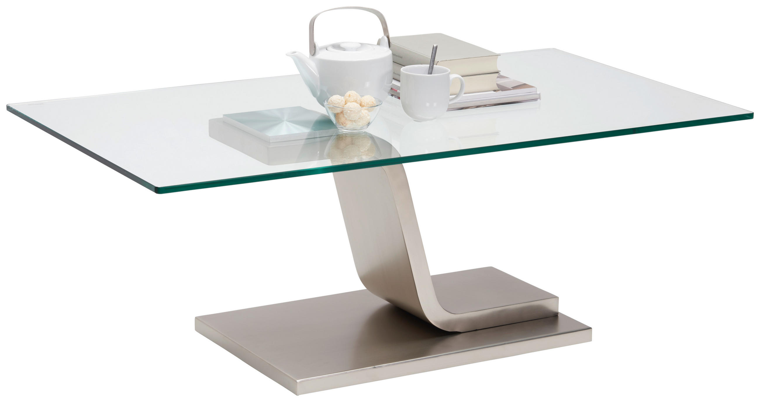 COUCHTISCH rechteckig Nickelfarben 115/65/42 cm - Nickelfarben, Design, Glas/Metall (115/65/42cm) - Novel
