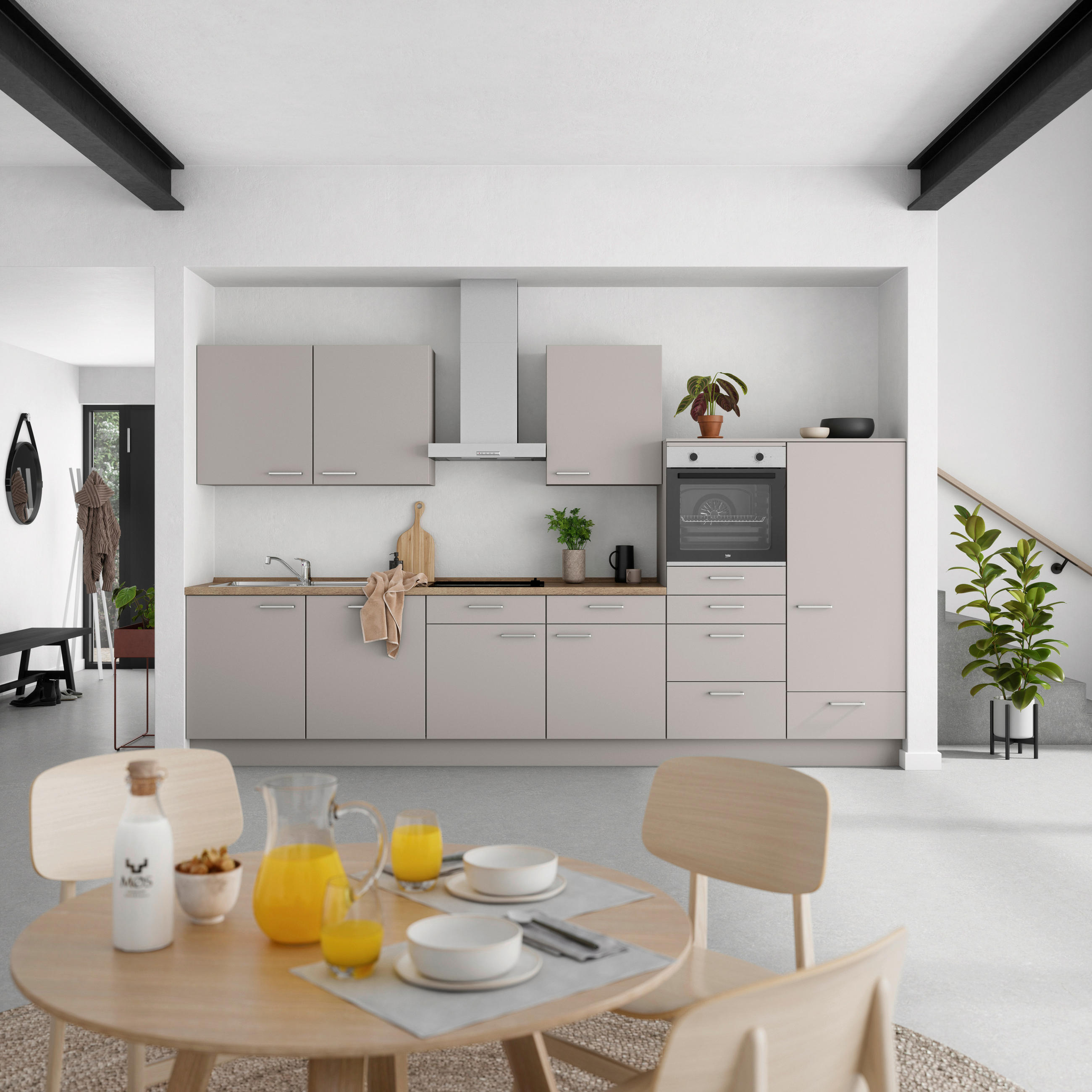 KÜCHENBLOCK Touch 360 cm  in Grau, Eiche dunkel  - Eiche dunkel/Edelstahlfarben, MODERN, Holzwerkstoff/Metall (360cm) - Nobilia