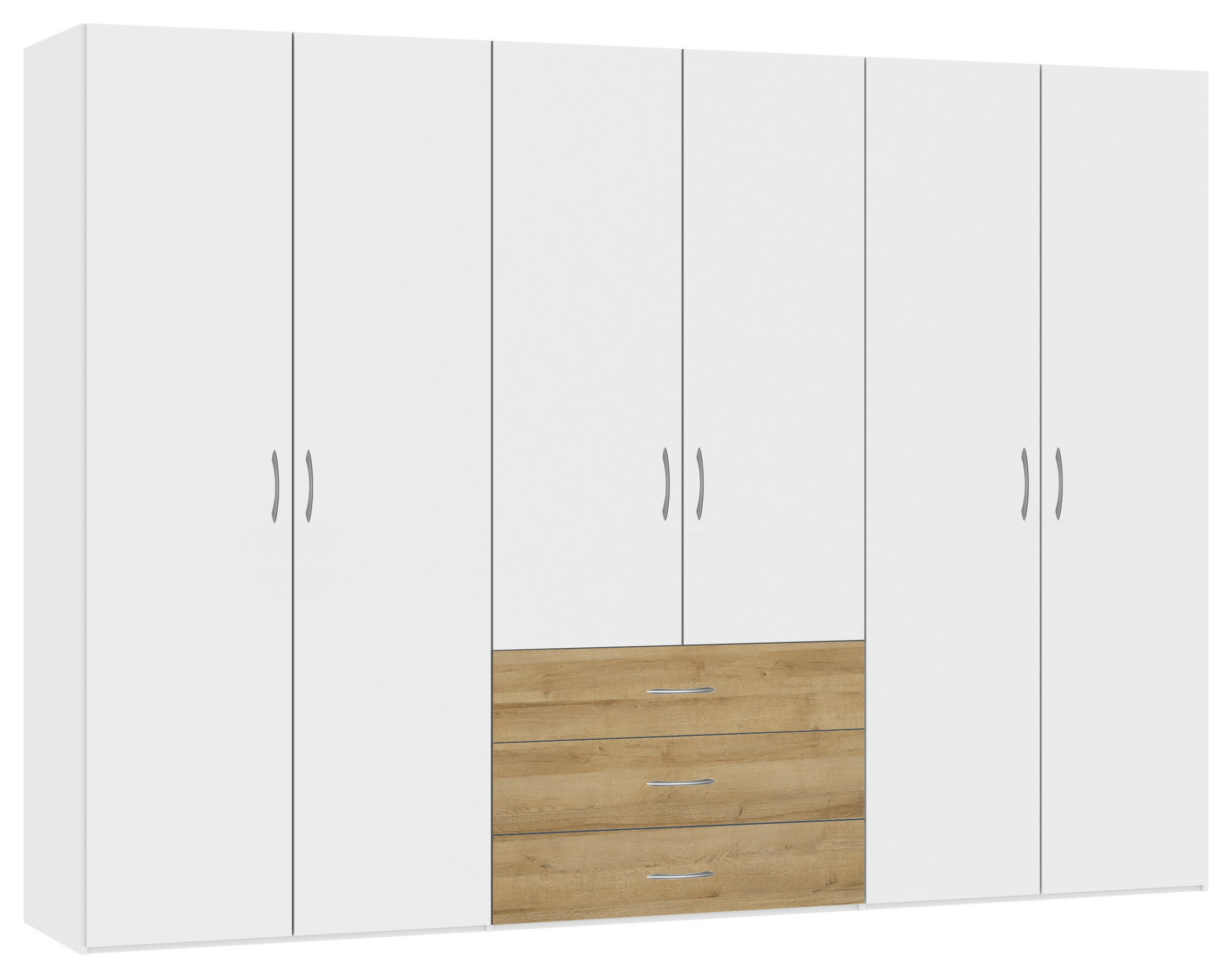 KLEIDERSCHRANK 303/215/59 cm 6-türig Weiß, Eichefarben  - Eichefarben/Silberfarben, Design, Holzwerkstoff (303/215/59cm) - Boxxx