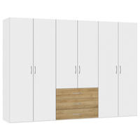 KLEIDERSCHRANK 303/215/59 cm 6-türig Weiß, Eichefarben  - Eichefarben/Silberfarben, Design, Holzwerkstoff (303/215/59cm) - Boxxx