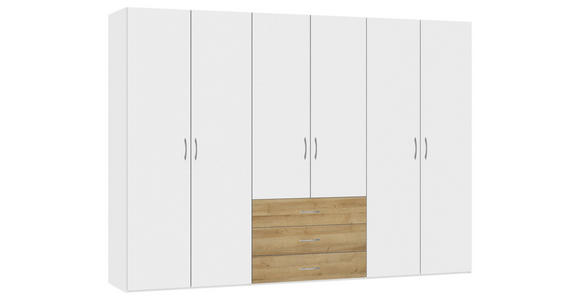 KLEIDERSCHRANK in Weiß, Eichefarben - Eichefarben/Silberfarben, Design, Holzwerkstoff (303/215/59cm) - Carryhome