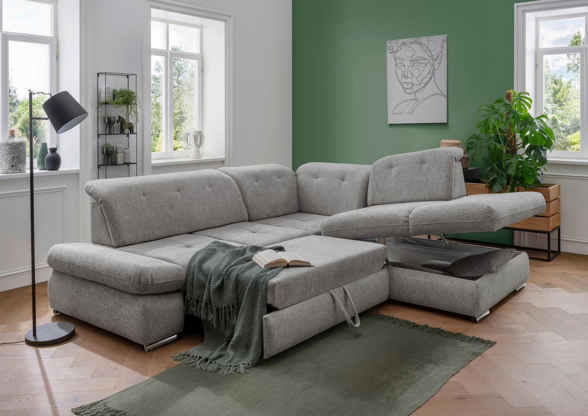 ECKSOFA in Chenille Silberfarben  - Chromfarben/Silberfarben, Design, Textil/Metall (280/254cm) - Livetastic