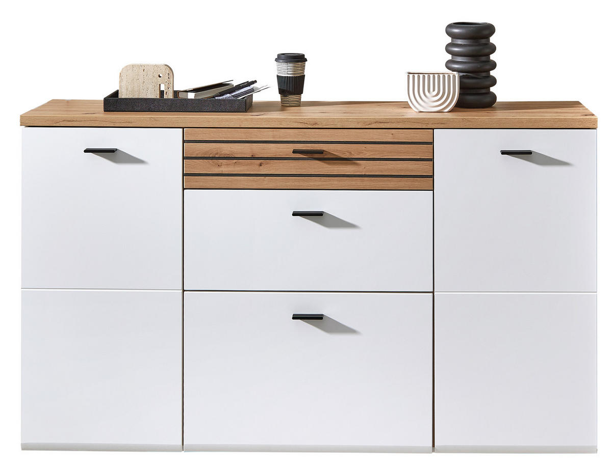 GARDEROBE  in 222/180/34 cm  - Weiss/Schwarz, Design, Glas/Holzwerkstoff (222/180/34cm) - Livetastic