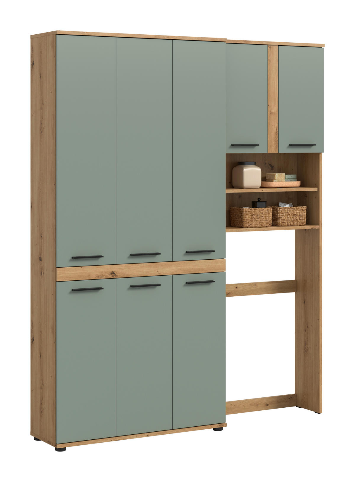 BADEZIMMER 2-teilig  in 153 cm  - Salbeigrün/Schwarz, Trend, Holzwerkstoff/Kunststoff (153cm) - MID.YOU