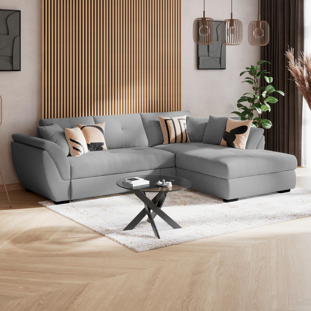 ECKSOFA Dunkelgrau  - Dunkelgrau/Schwarz, Konventionell, Textil (278/187cm) - MID.YOU