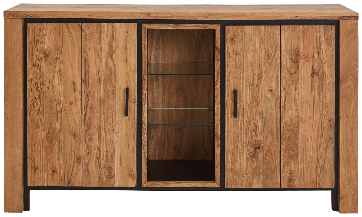 SIDEBOARD  in 150/85/40 cm  - Schwarz/Akaziefarben, Natur, Glas/Holz (150/85/40cm) - Livetastic