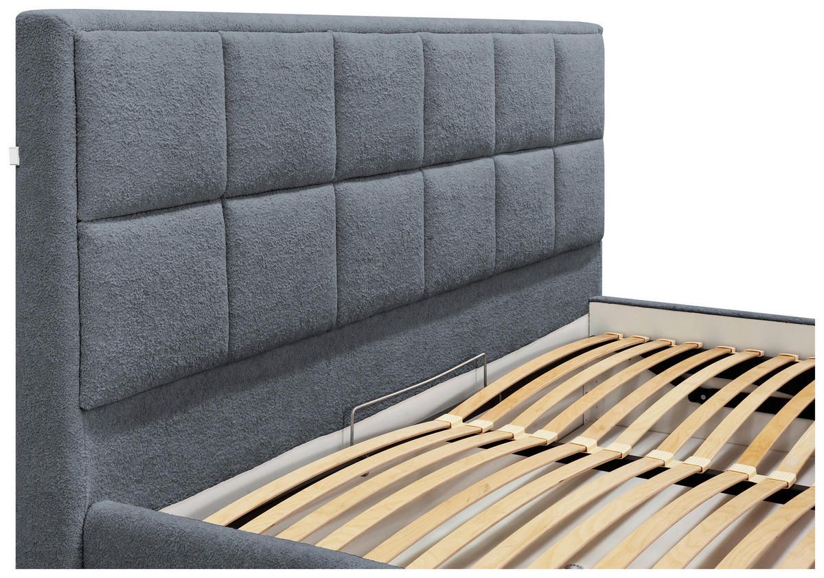 POLSTERBETT 140/200 cm,  in Dunkelgrau, gepolstertes Kopfteil, Beleuchtung, Lattenrost, Bettkasten,  - Dunkelgrau/Birkefarben, Design, Holz/Holzwerkstoff (140/200cm) - Chameo