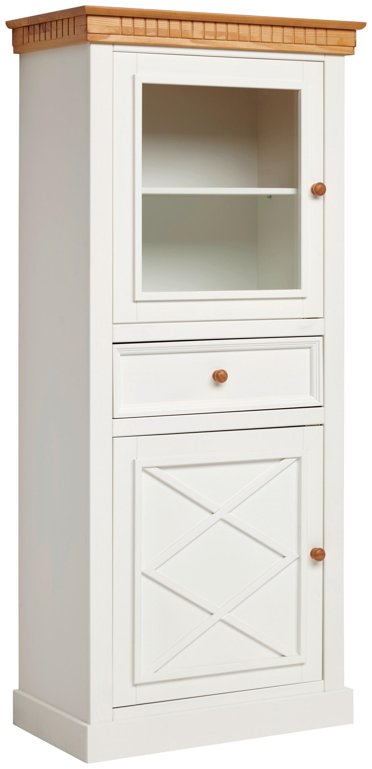 VITRINE  in massiv Kiefer Naturfarben, Weiß  - Weiß/Naturfarben, ROMANTIK / LANDHAUS, Glas/Holz (79/177/42cm) - MID.YOU