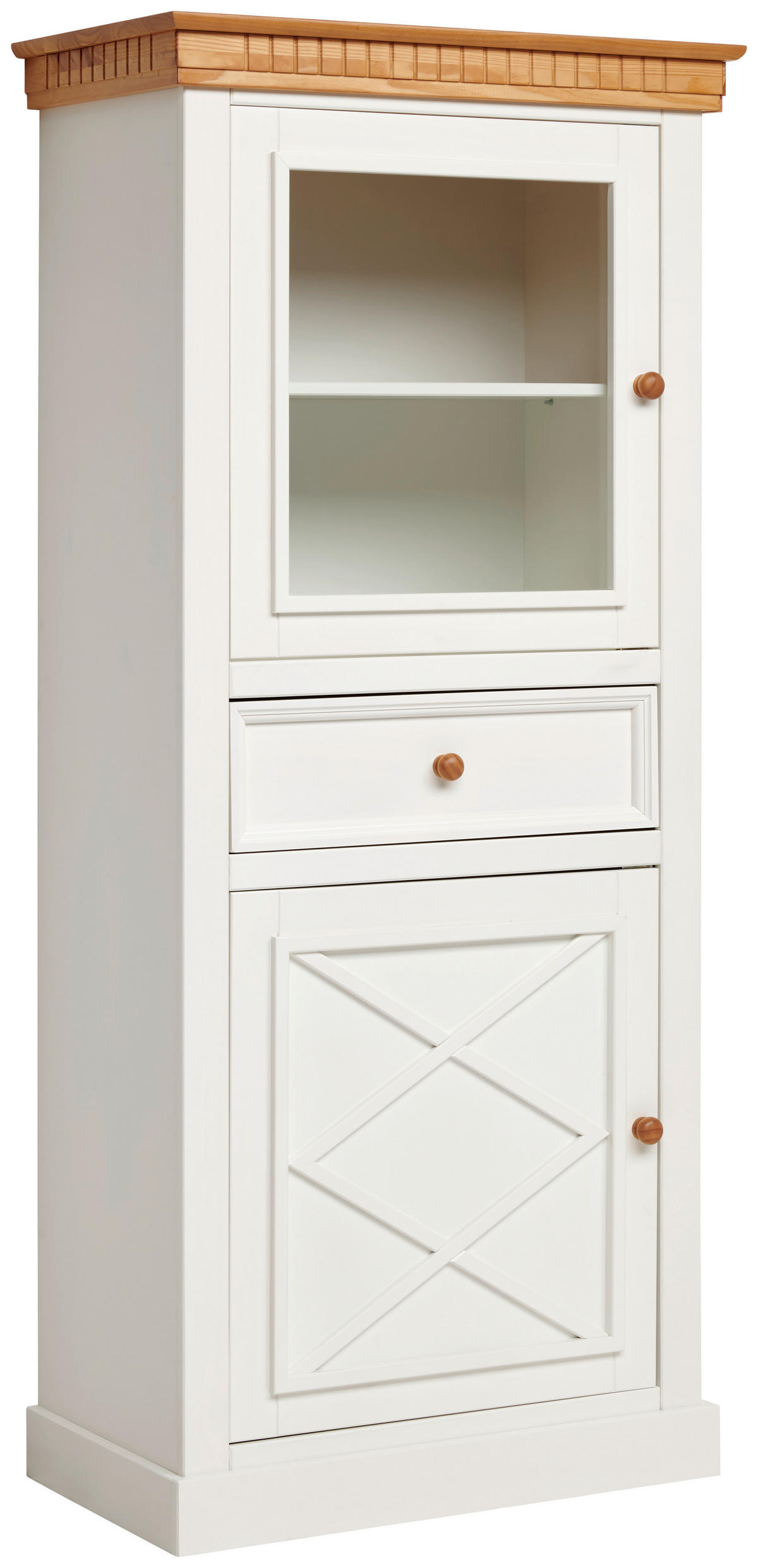 VITRINE  in massiv Kiefer Naturfarben, Weiß  - Weiß/Naturfarben, ROMANTIK / LANDHAUS, Glas/Holz (79/177/42cm) - MID.YOU