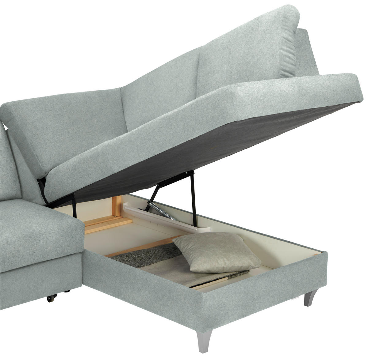 ECKSOFA in Flachgewebe Hellgrau  - Silberfarben/Hellgrau, Konventionell, Holz/Textil (255/186cm) - Cantus