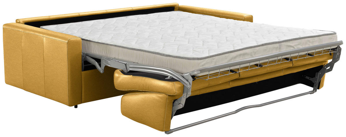 SCHLAFSOFA Bard in Echtleder Currygelb  - Currygelb/Schwarz, KONVENTIONELL, Leder/Kunststoff (206/81/96cm) - Novel