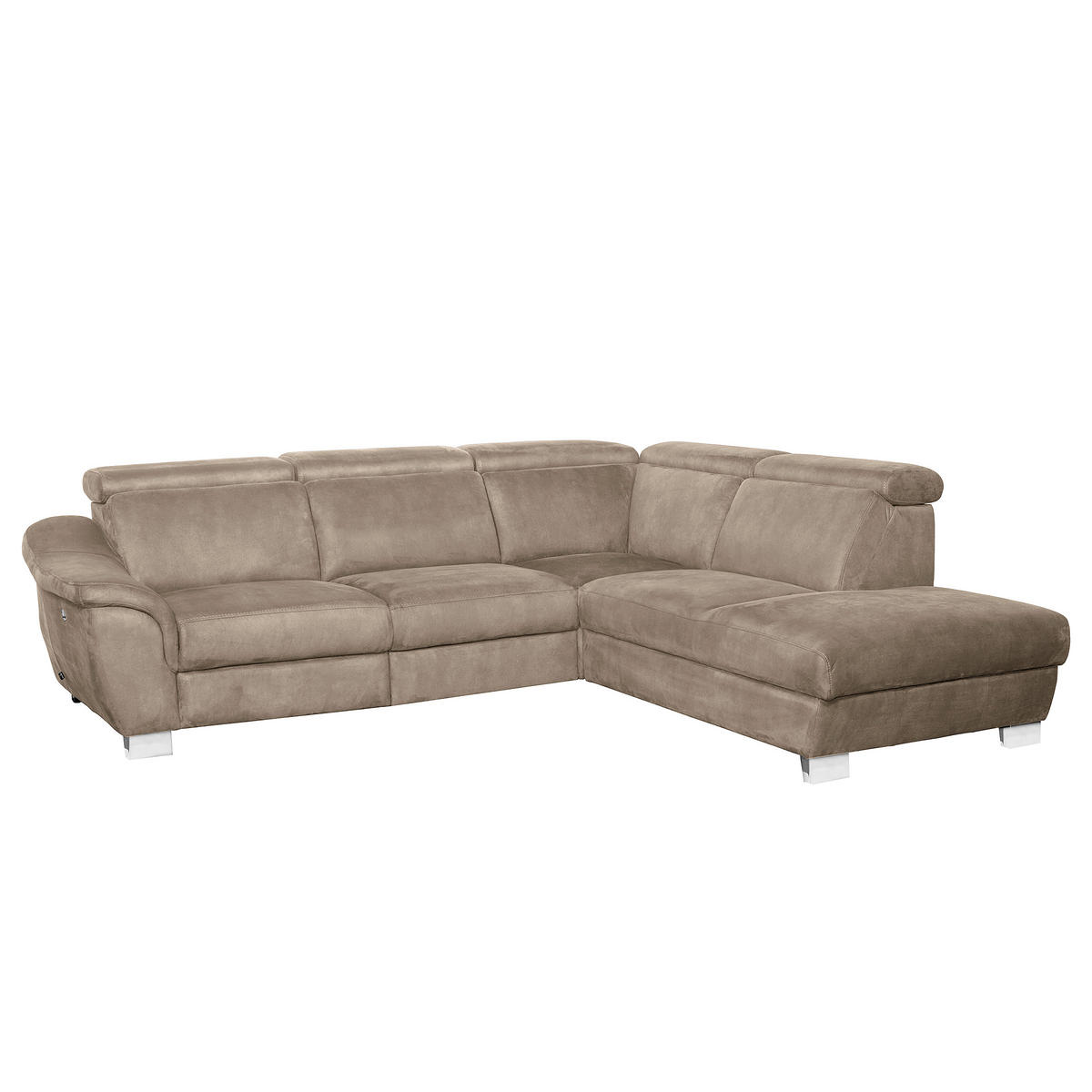 ECKSOFA Taupe Mikrofaser Rücken echt, Relaxfunktion, Kopfteilverstellung  - Taupe/Chromfarben, Design, Textil/Metall (276/238cm) - Livetastic