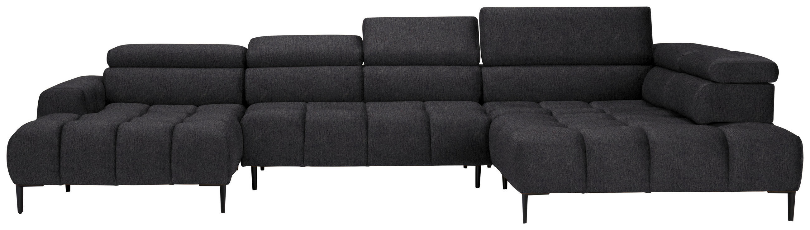 WOHNLANDSCHAFT in Samt, Webstoff Dunkelgrau  - Dunkelgrau/Schwarz, Design, Textil/Metall (177/385/216cm) - Welnova