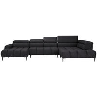 WOHNLANDSCHAFT in Samt, Webstoff Dunkelgrau  - Dunkelgrau/Schwarz, Design, Textil/Metall (177/385/216cm) - Welnova