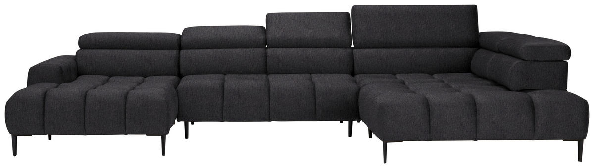 WOHNLANDSCHAFT in Samt, Webstoff Dunkelgrau  - Dunkelgrau/Schwarz, Design, Textil/Metall (177/385/216cm) - Welnova