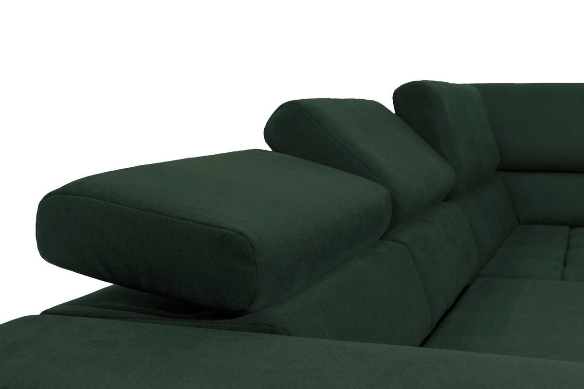 ECKSCHLAFSOFA Grün Velours  - Schwarz/Grün, Design, Holz/Textil (307/201cm) - Livetastic