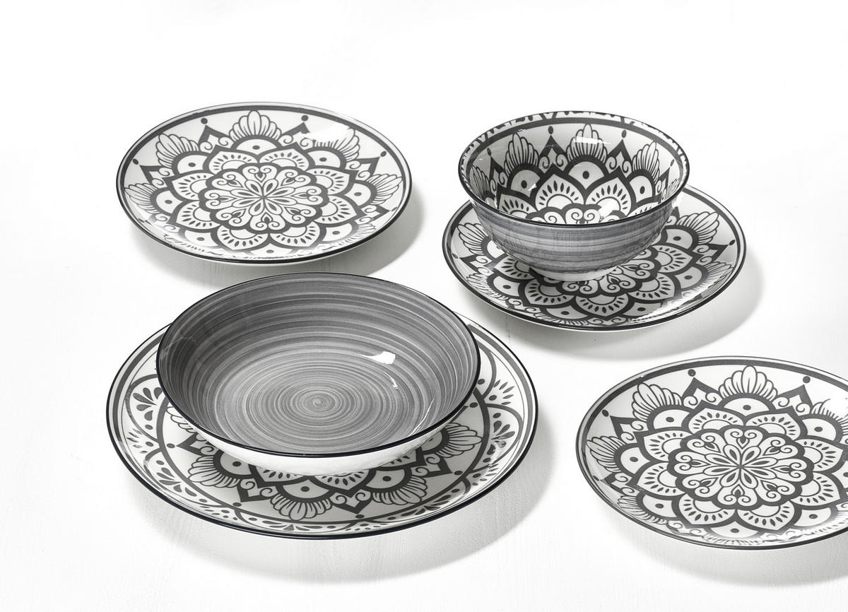 TAFELSERVICE Grau, Weiß Doha grau 16-teilig  - Weiß/Grau, KONVENTIONELL, Keramik (29/27,5/28cm) - Ritzenhoff Breker