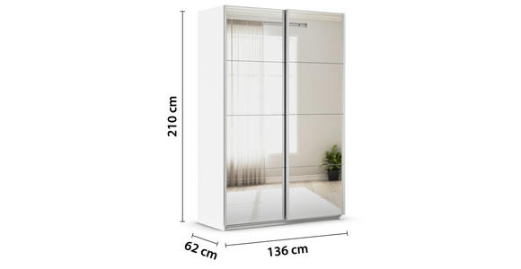 SCHWEBETÜRENSCHRANK  in Weiß  - Alufarben/Weiß, KONVENTIONELL, Glas/Holzwerkstoff (136/210/62cm) - Xora