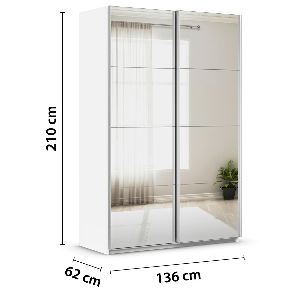 SCHWEBETÜRENSCHRANK  in Weiß  - Alufarben/Weiß, KONVENTIONELL, Glas/Holzwerkstoff (136/210/62cm) - Xora