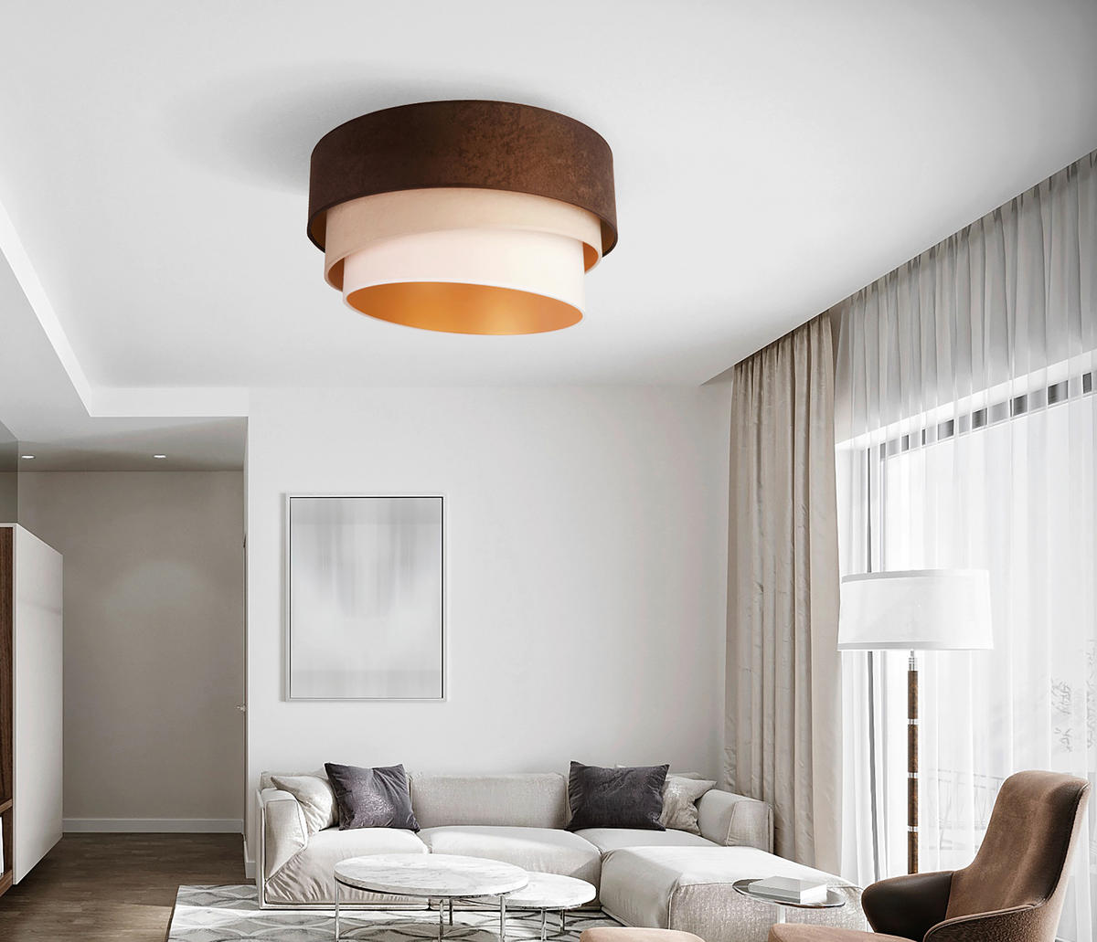 DECKENLEUCHTE Devon 45/25 cm   - Beigebraun/Braun, Trend, Textil (45/25cm)