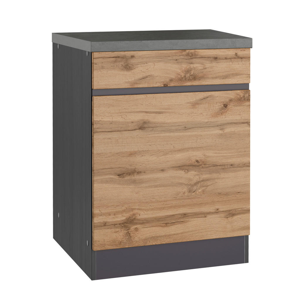 Küchenunterschrank Turin B: 60 Cm Graphitfarben/eiche Dekor