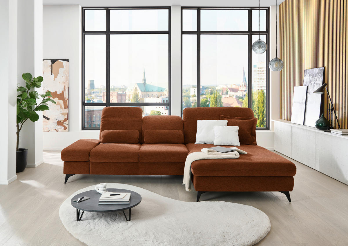 ECKSOFA Chenille Rostfarben  - Rostfarben/Schwarz, Design, Textil/Metall (288/198cm) - Beldomo Style