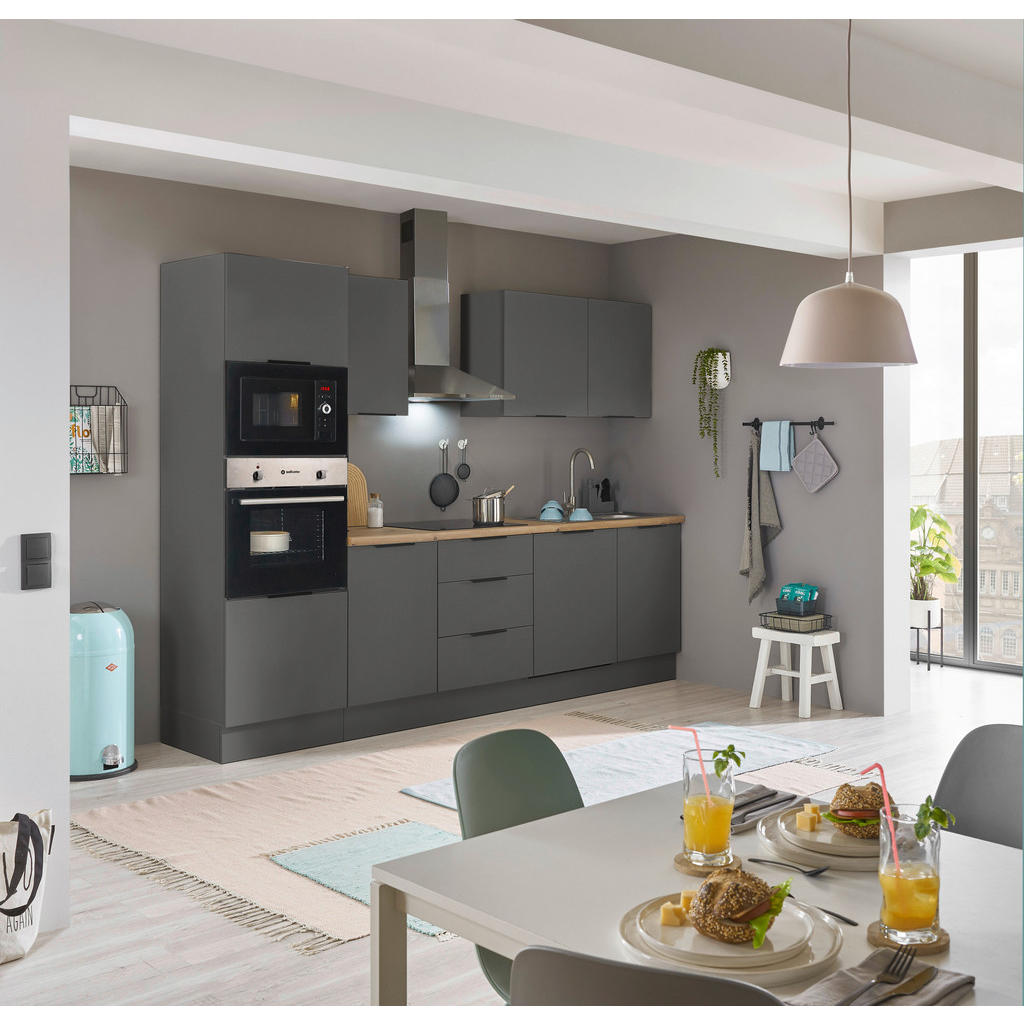 Thumbnail - Carryhome Küchenblock Multan, Graphit, Metall, 3 Schubladen, 280x211x60 cm, links aufbaubar, rechts höhenverstellbare Fü...